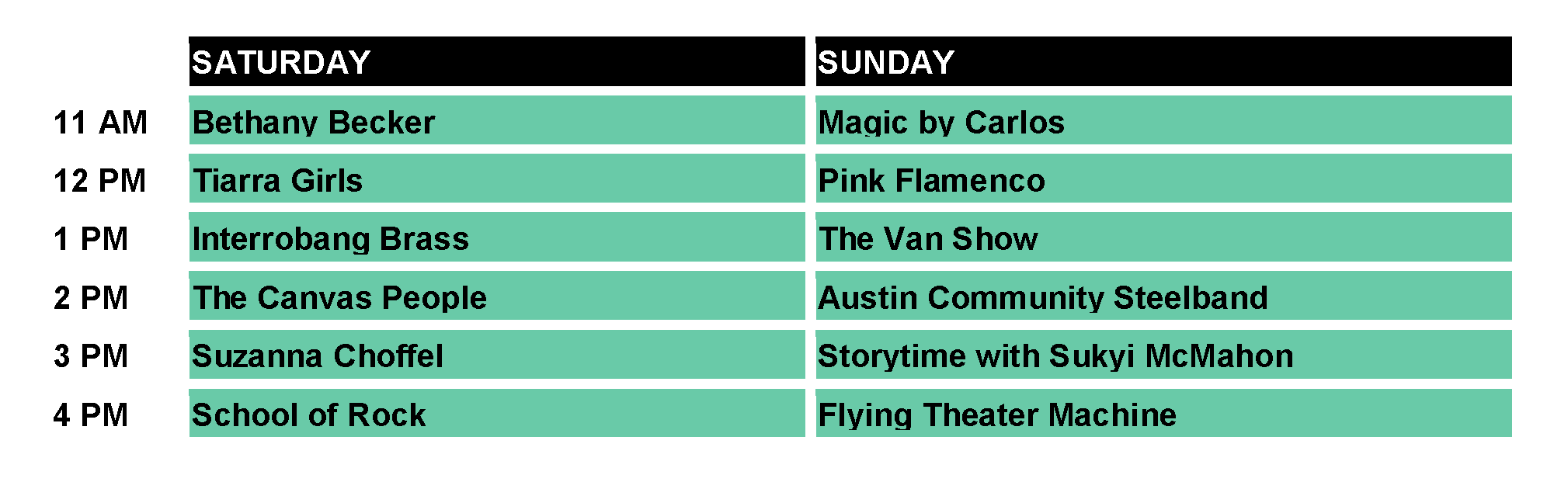 music schedule